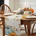 thumbnail image 3 of ERUNPONLY Orange White Pumpkin Fall Table Runner - 48 Inch Long Thanksgiving Floral Leaves Rustic Cotton Linen Blended Dress Scarves Farmhouse Table Runner for Kitchen Dining, Coffee Table, 13" x 48", 3 of 8