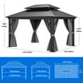 thumbnail image 4 of Dextrus 12ft x14ft Double Roof Hardtop Gazebo with Netting&Curtains, Outdoor Gazebo with Heavy Duty Galvanized Steel,Ideal for Patio Lawn and Garden,Gray Curtain, 4 of 5