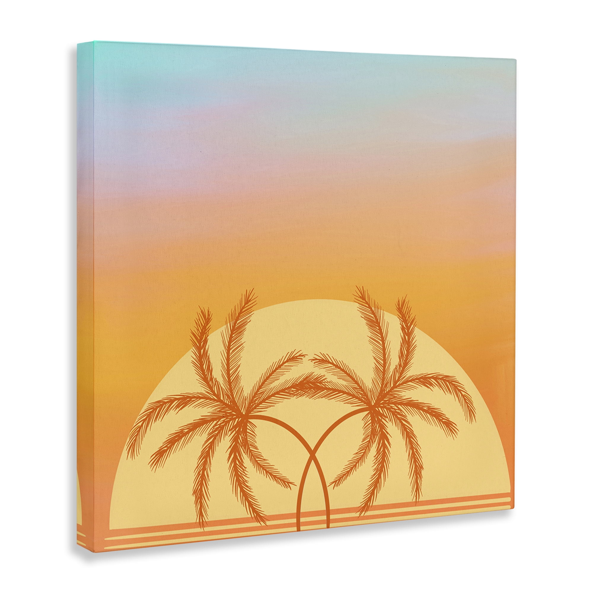 Stupell Industries Retro Sunset Palm Trees Plants & Flowers Painting Wrapped Canvas Art Print Wall Art, 36 x 36
