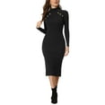 thumbnail image 2 of INSPIRE CHIC Women's Mock Neck Long Sleeve Winter Knit Sweater Midi Dresses, 2 of 5
