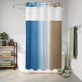 thumbnail image 6 of No Hook Shower Curtain, Blue Brown Shower Curtains for Bathroom with See Through Top Window, Gradient Wood Grain Farmhouse Country Waterproof & Washable Bath Curtain Stand Up Stall 36"x72", 6 of 9