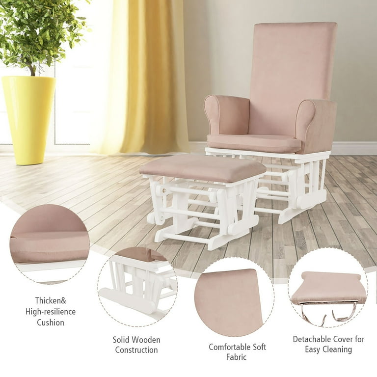 Costway Baby Nursery Relax Rocker Rocking Chair Glider Ottoman Set w Cushion Pink