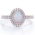 thumbnail image 1 of JeenMata Anillo de Compromiso con Ópalo Etíope y Moissanita en Forma de Huevo de 1,75 Quilates, Engaste Pavé, Doble Halo, Chapado en Oro Rosa de 18 K sobre Plata, 1 of 6