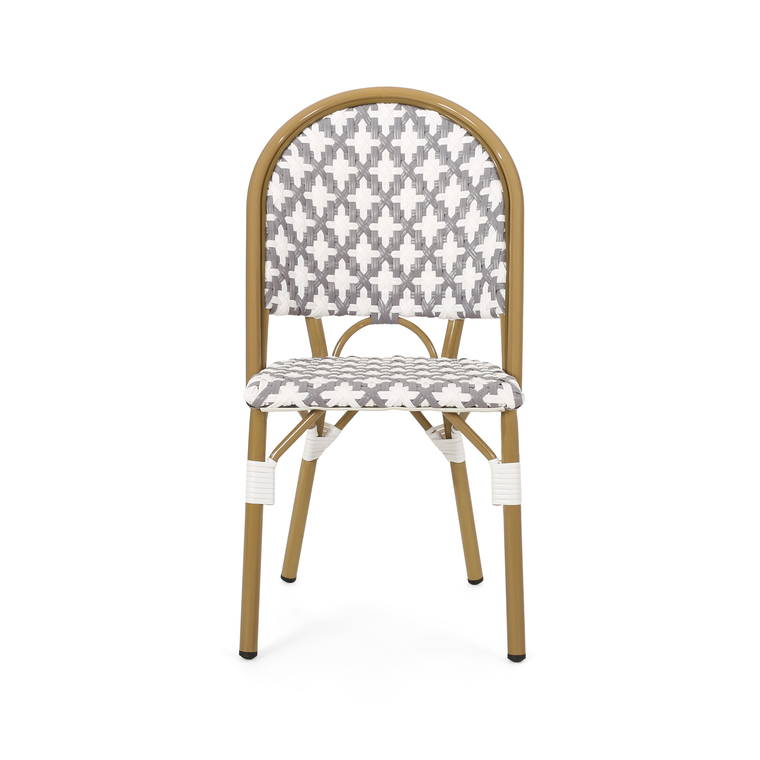 Outdoor French Style Leisure Chair Set of 2, PE Rattan and Aluminum Frame Seats for Patio Garden, Gray and White