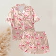 thumbnail image 5 of Yuncity Easter Pajamas Women Silk Satin Heart Shaped Rabbit Short Sleeve Button Down Shirt Shorts Pjs Loungewear Sleepwear Beige L, 5 of 5