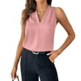 thumbnail image 2 of Ktyne Women's Shell Tops Professional Sleeveless Blouse for Under Blazer V Neck Vest Shirt Summer Basic Work Tank Tops Pink L, 2 of 7