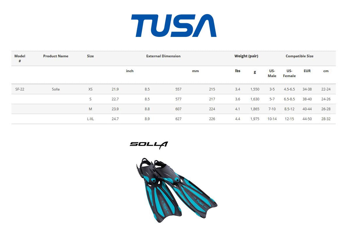 Details about   Tusa Solla SF22 Fin Open Heel  All Sizes for Scuba Snorkeling Fish Tail Blue 