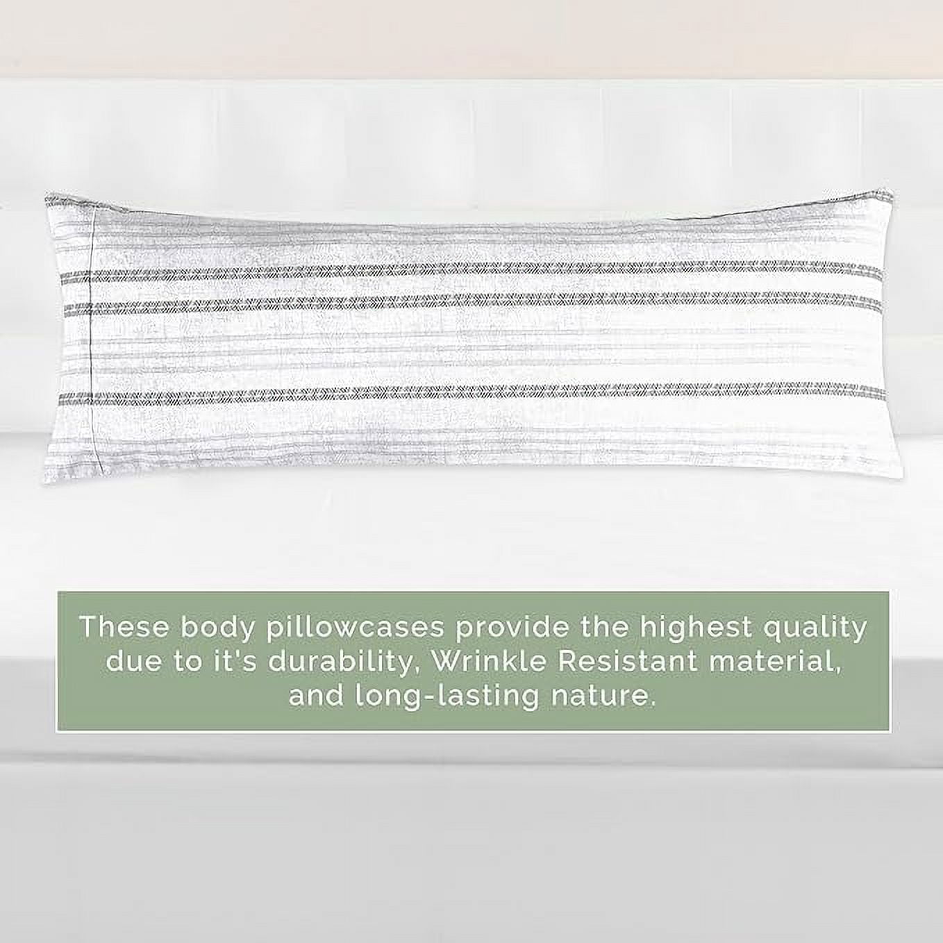 Elegant Comfort Striped Print Body Pillowcase, 1500 Series Hotel Quality Microfiber, Soft and Smooth with Hidden Zipper Closure, Body Pillowcase, Traci Gray
