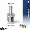 thumbnail image 3 of Maacflow Stainless Steel Barb Hose Fitting 1/4" Id Barb X 3/8" Male Npt Adaptor, 3 of 6