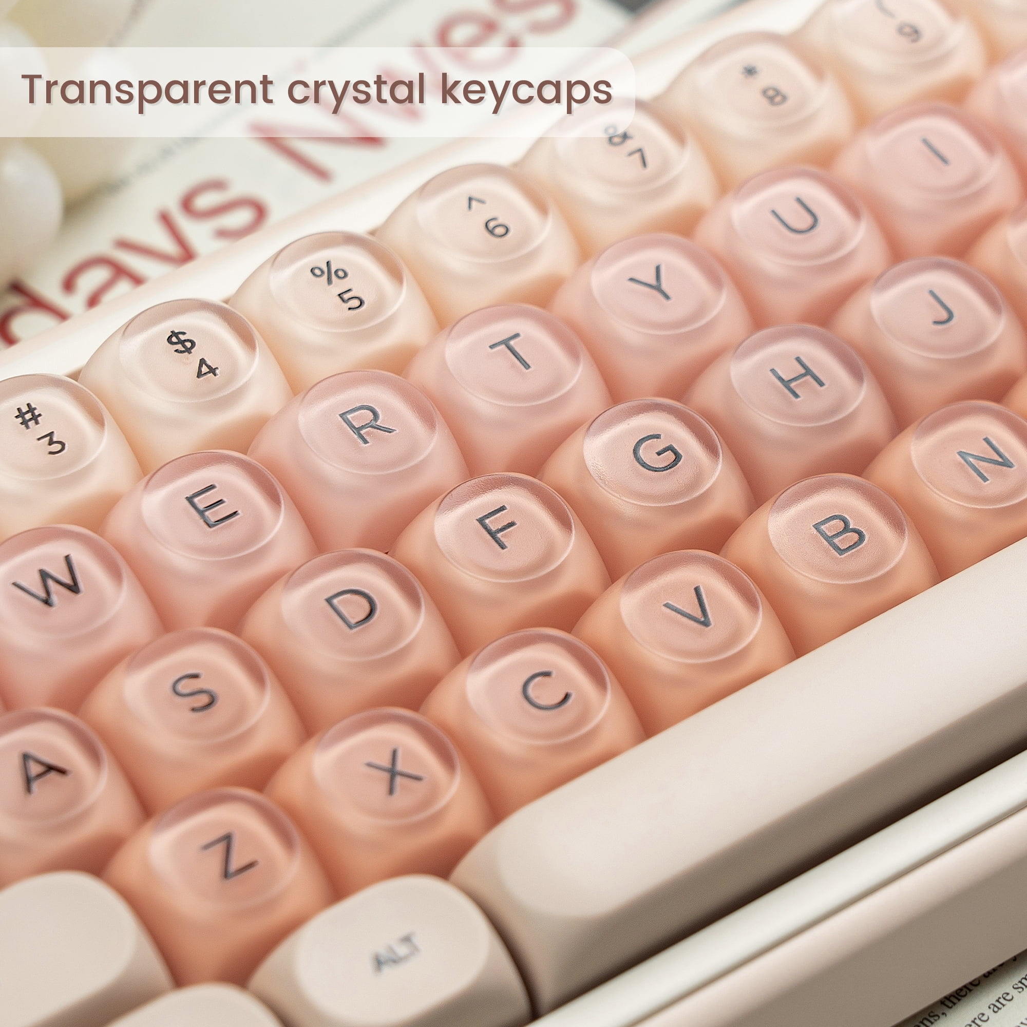 COSTOM PBT Keycaps, Jelly Keycaps Creamy MOA Profile, 132 Keys Translucent Cute Custom Key caps for Cherry Gateron MX Swithes Mechanical Keyboards, Flesh Pink