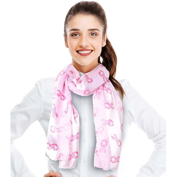 CBC Crown Breast Cancer Awareness Pink Ribbon 13" x 60" Silk Feeling Scarf