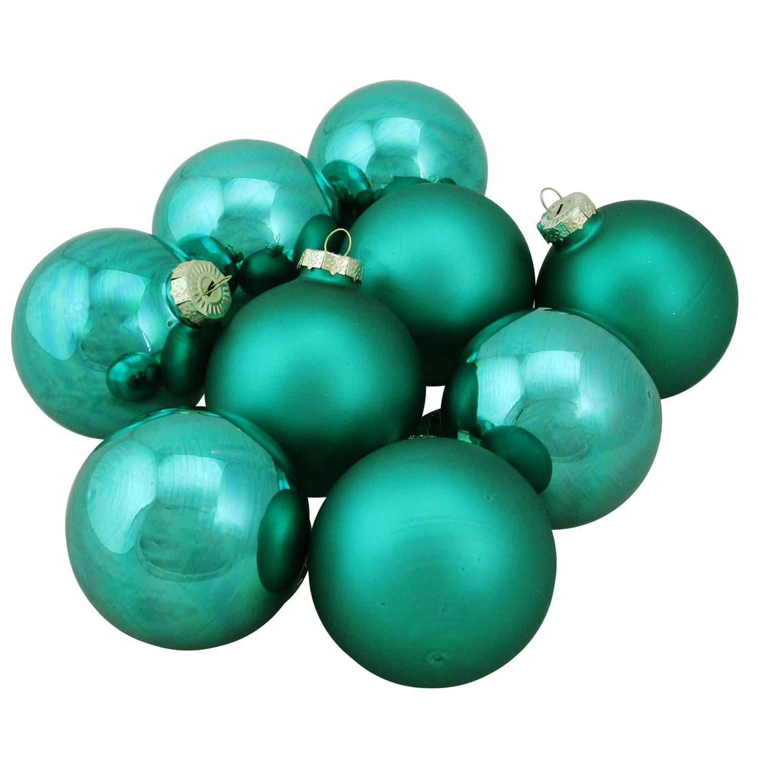 9Piece Shiny and Matte Emerald Green Glass Ball Christmas Ornament Set