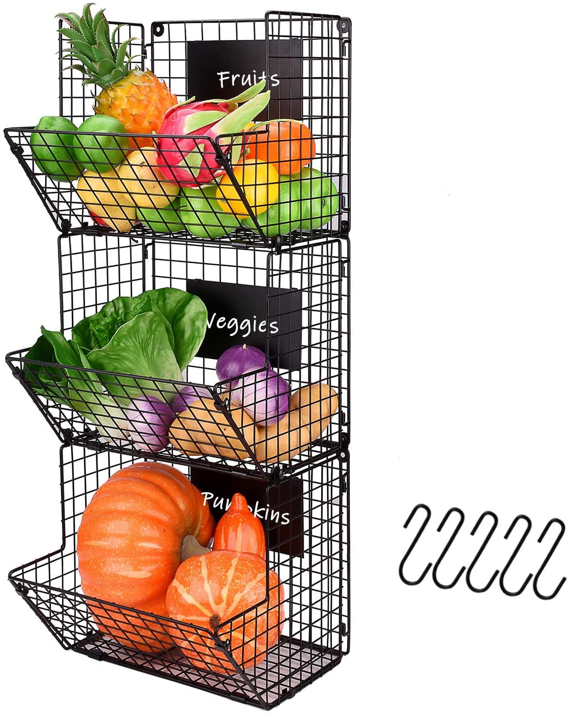 Hanging Fruit Vegetable Basket 3-Tier Wire Chrome Kitchen Storage Rack Organizer 