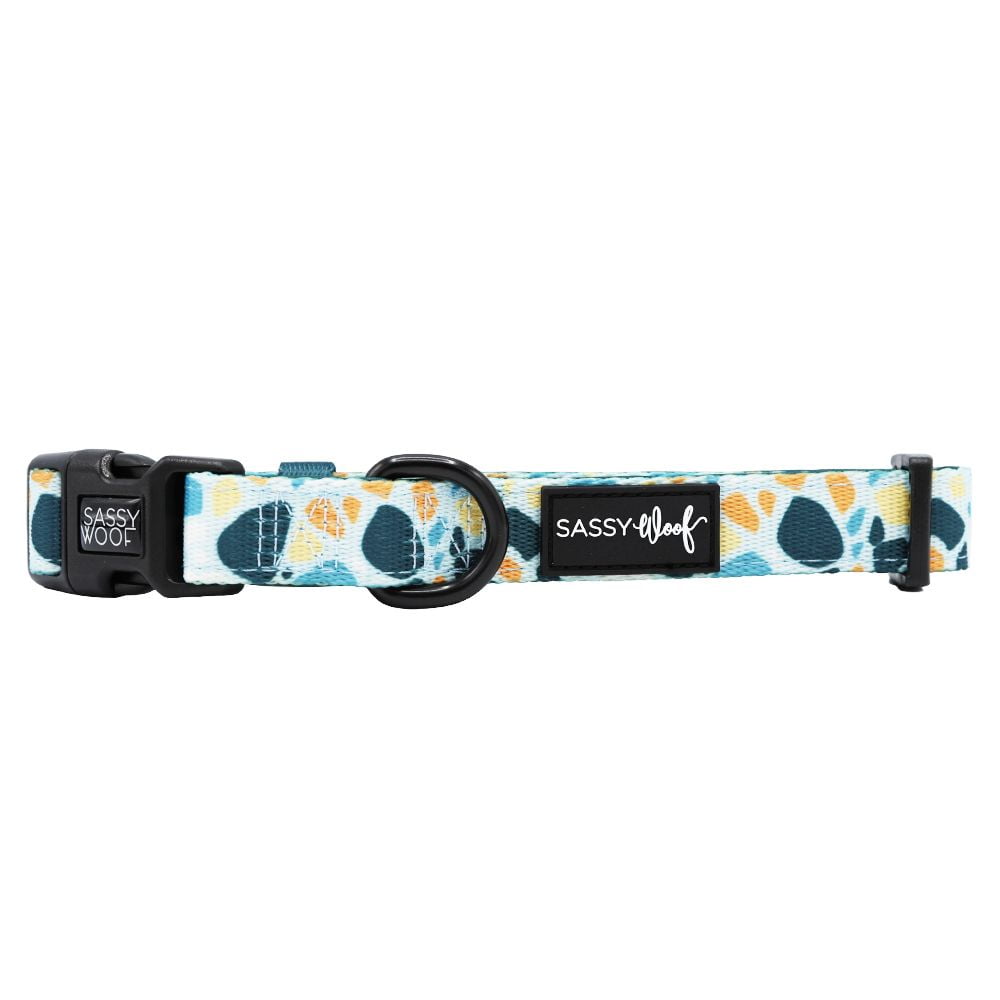 Sassy Woof Cushioned Adjustable Dog Collar- Blue Terrazzo, Small