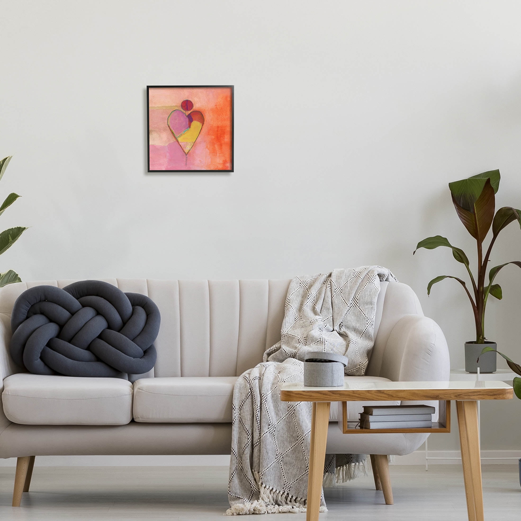 Bold Heart Circle Pattern Abstract Painting Black Framed Art Print Wall Art
