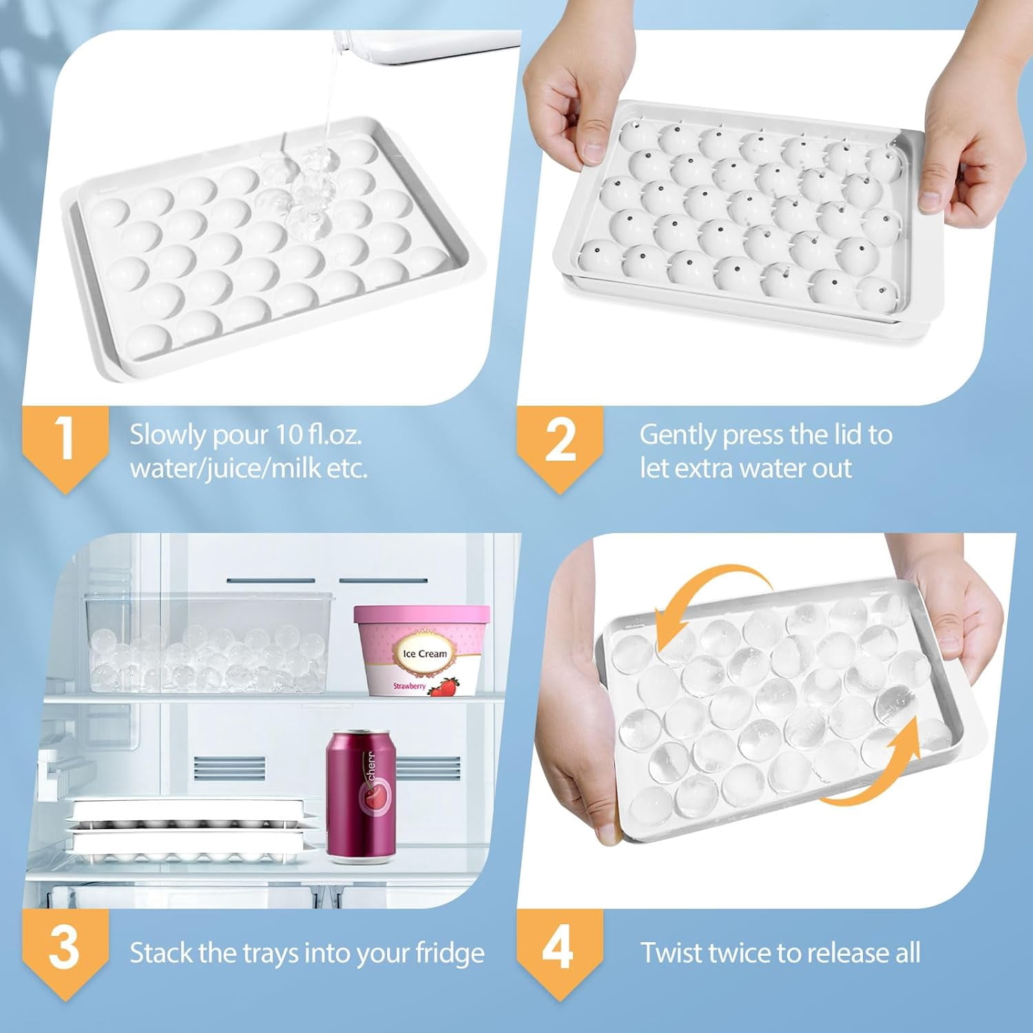 Ice Cube Tray with Lid and Bin - Round Ice Trays for Freezer with Lid - Ice Cube Trays for Freezer with Ice Container