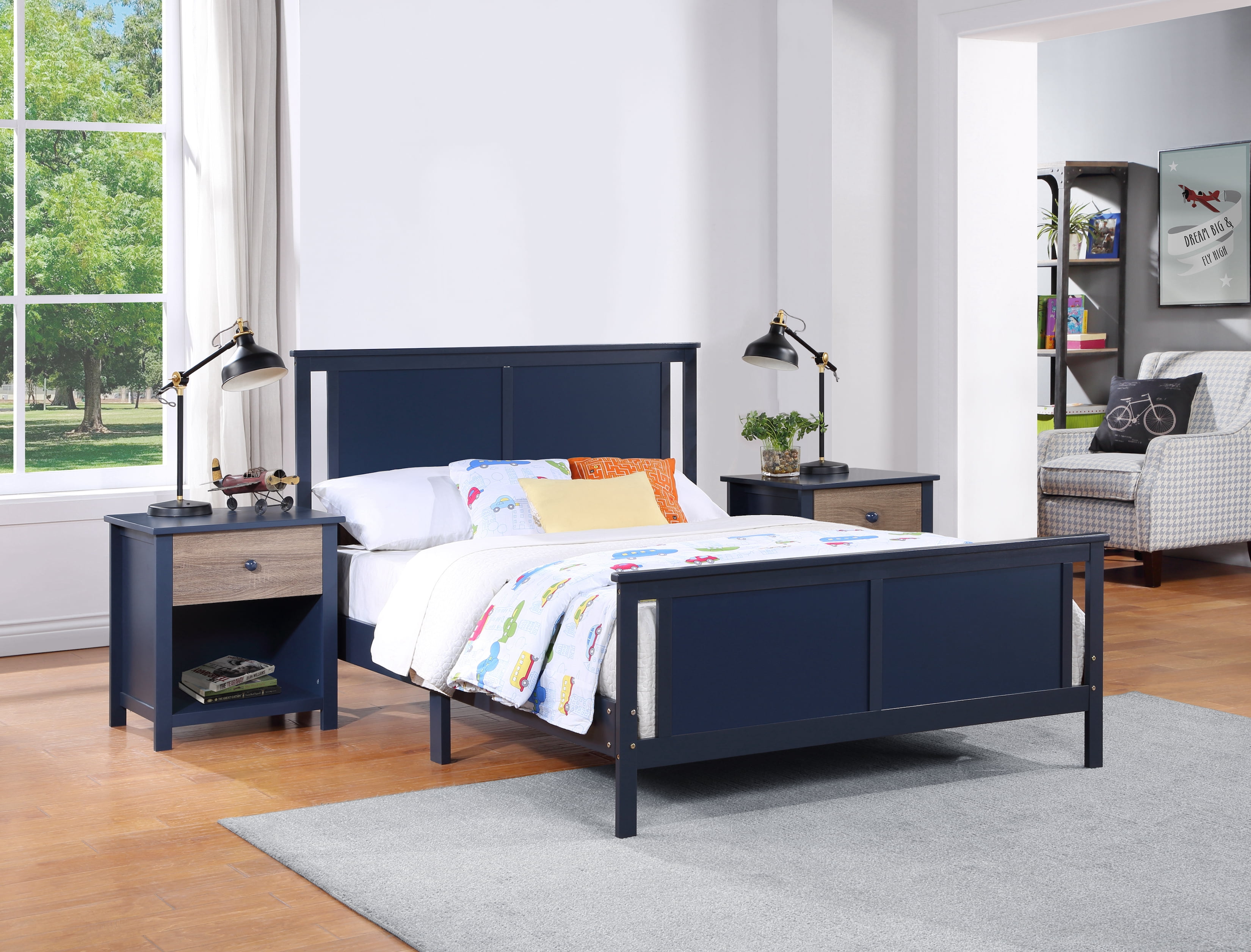 Olive & Opie Connelly Full Bed Midnight Blue/Vintage Walnut