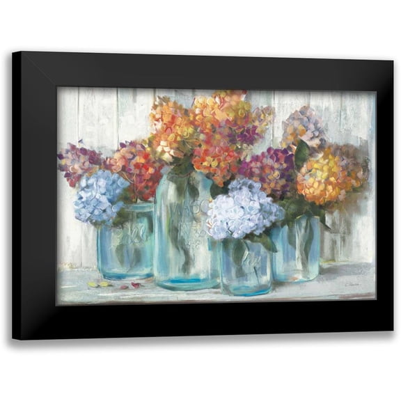 Rowan, Carol 14x11 Black Modern Framed Museum Art Print Titled - Fall Hydrangeas in Glass Jar Crop