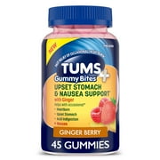 TUMS+ Upset Stomach & Nausea Support, Dietary Supplement, Ginger Berry - 45 Count Gummies