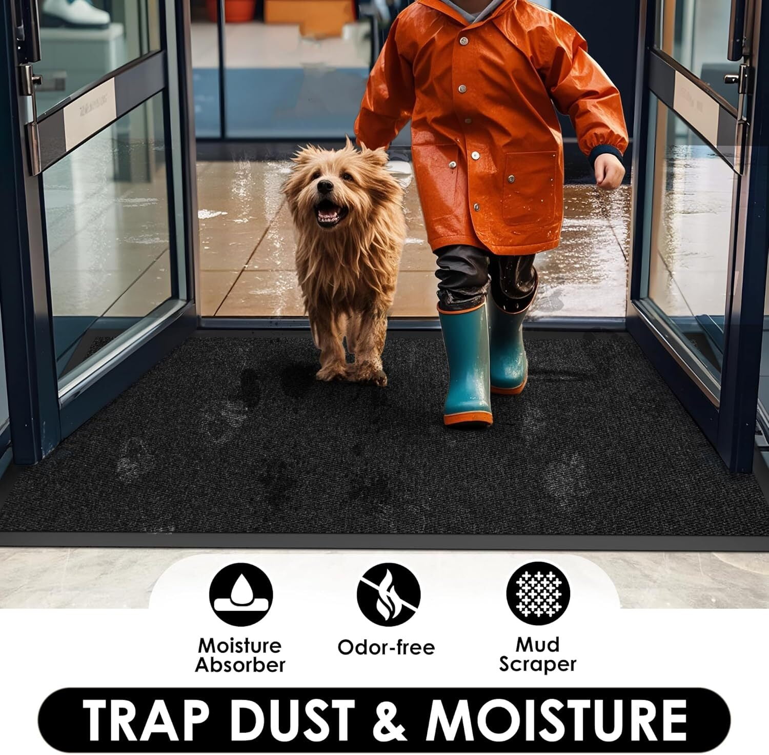 Bestvue Front Door Mat Indoor Entrance Outside Floor Doormat Entryway Welcome Mats Commercial Non Slip Rubber Backing Heavy Duty Trap Dirt Moisture for High Traffic Area 4′ x 4′