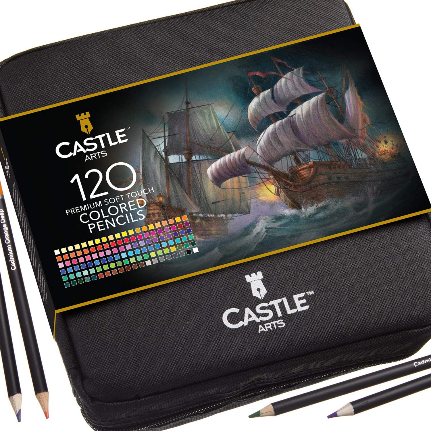 strong travel case quality color cores and coloring pencils for blending & layering in convenient Castle Art Supplies 120 Colored Pencils Zip-Up Set perfect for all artists Smooth 