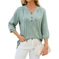 thumbnail image 1 of Blusas Elegantes e Informales para Mujer, Camisetas de 3/4 con Cuello en V y Puños Fruncidos. Verde Oscuro S, 1 of 10