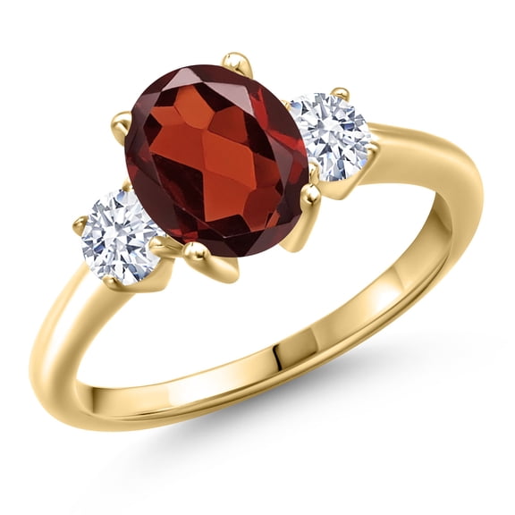 Gem Stone King 10K Yellow Gold Red Garnet and White Zirconia Engagement Ring for Women | 2.63 Cttw | Oval 9X7MM | Gemstone January Birthstone | Size 6