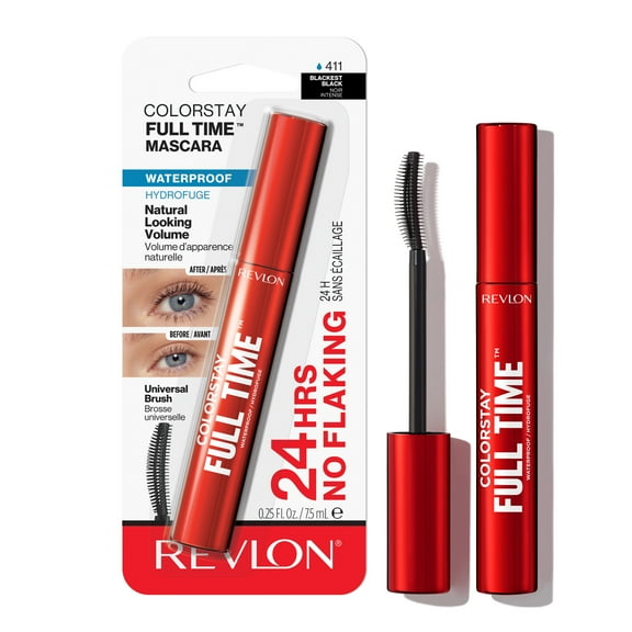 Revlon ColorStay Full Time Waterproof Mascara, Volumizing, 411 Blackest Black, Waterproof, 0.25 fl oz