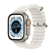 Apple Watch Ultra [GPS + Cellulaire 49 mm] Montre intelligente avec boîtier en titane robuste et bracelet océan blanc.