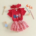 thumbnail image 4 of Paguaki Baby Girl Clothes My First 4th Of July Romper And Layered Skirt 3-Piece Set With Headband Cute Patriotic Outfits, 4 of 6