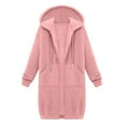 thumbnail image 5 of Long Zip Up Hoodie Women Oversized Zip Up Knee Length Tunic Sweatshirts Fall Casual Long Sleeve Hooded Jackets with Pockets 2025 Winter Option Pink XL, 5 of 9