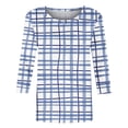 thumbnail image 4 of Women's Summer Clothes Spring Elegant Shirts Plaid Dressy Casual Tops for Lady Vintage Round Neck Blouse Fashion 2024 3/4 Sleeve Loose Fit Flowy Tunic Tops Blue T Shirts XXL, 4 of 5