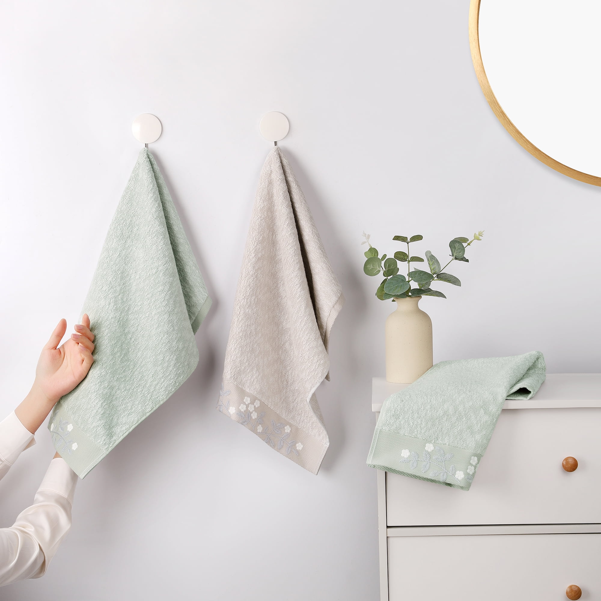 Unique Bargains 4 Pcs Floral Soft Hand Towel Light Brown/White 14" x 28"/13" x 29"