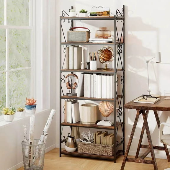 Auranook 6-Tier Bookshelf, 71.5” Industrial Tall Bookcase w/ Open Shelves for Study