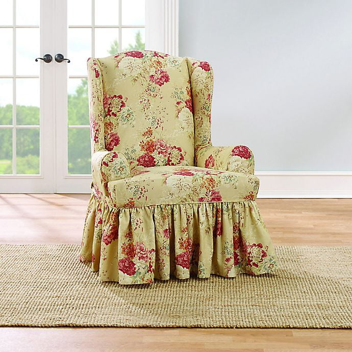 SF45572 Blush, Wing Chair Blush Sure Fit Ballad Bouquet by Waverly Wing Chair Slipcover