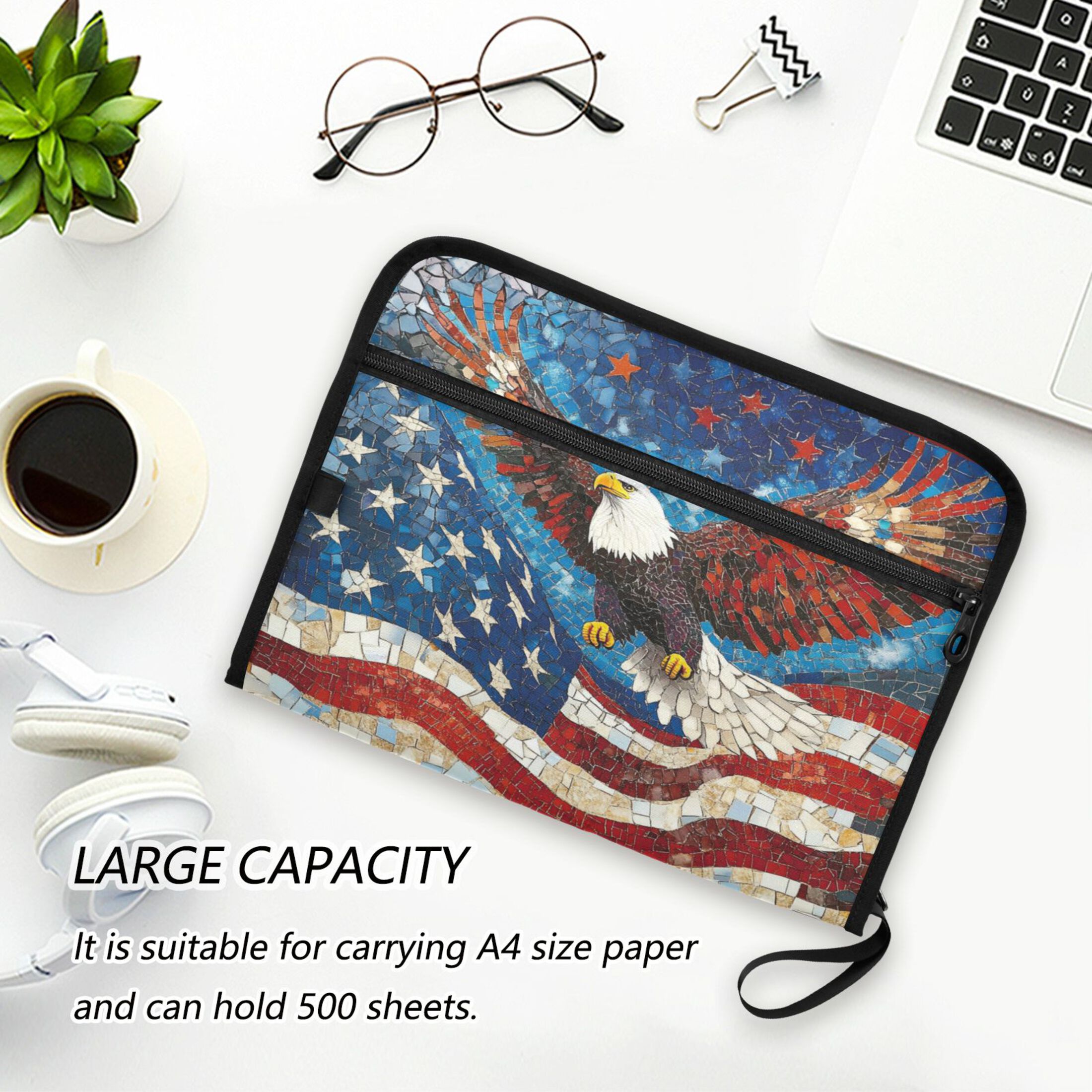 WOBOGO American Flag Bald Eagle Expanding File Folder Letter Size Accordion Filing Organizer 13 Pocket Separate Organ Pocket