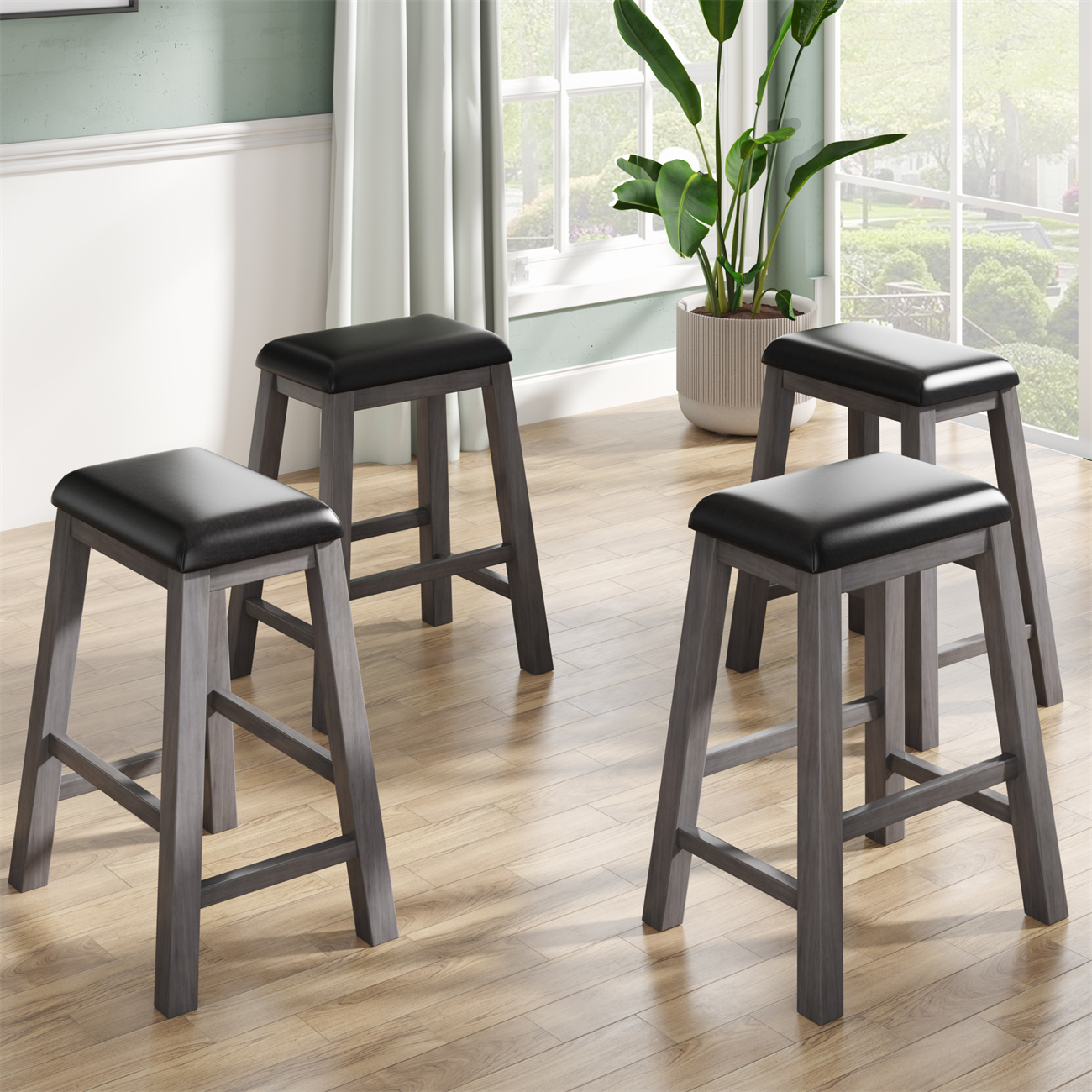 4 Pieces Counter Height Dining Chairs, Wood Kitchen Island Stools with