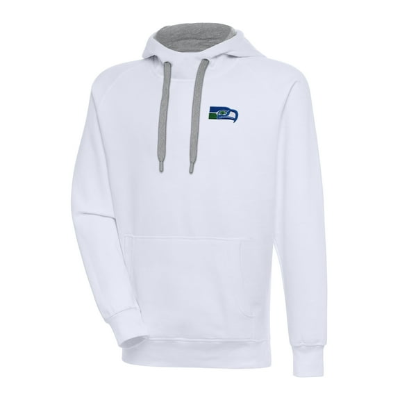 Men's Antigua White Seattle Seahawks Throwback Logo Victory Pullover Hoodie