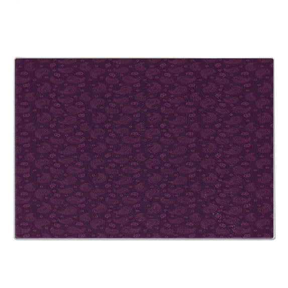 Purple Paisley Cutting Board, Outline Simplistic Oriental Ornament with Flower Items, Decorative Tempered Glass Cutting and Serving Board, in 3 Sizes, by Ambesonne