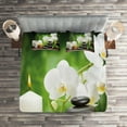 thumbnail image 2 of Ambesonne Spa Quilted Coverlet 3 Pcs, Stones and Orchids, King Size, White Green and Black, 2 of 2