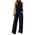 thumbnail image 3 of Womens 2 Piece Lounge Set Summer Travel Outfits Sweatsuit Mock Neck Tank Top Wide Leg Pants with Pockets Casual Activewear Black XL, 3 of 4