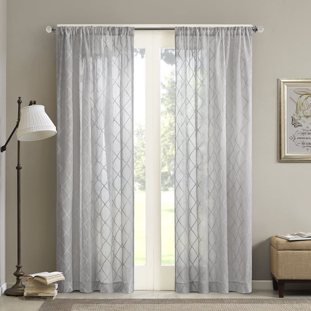 Madison Park Diamond Sheer Window Curtain Panel for Adult Living Room, 50"x95" Elegant Grey