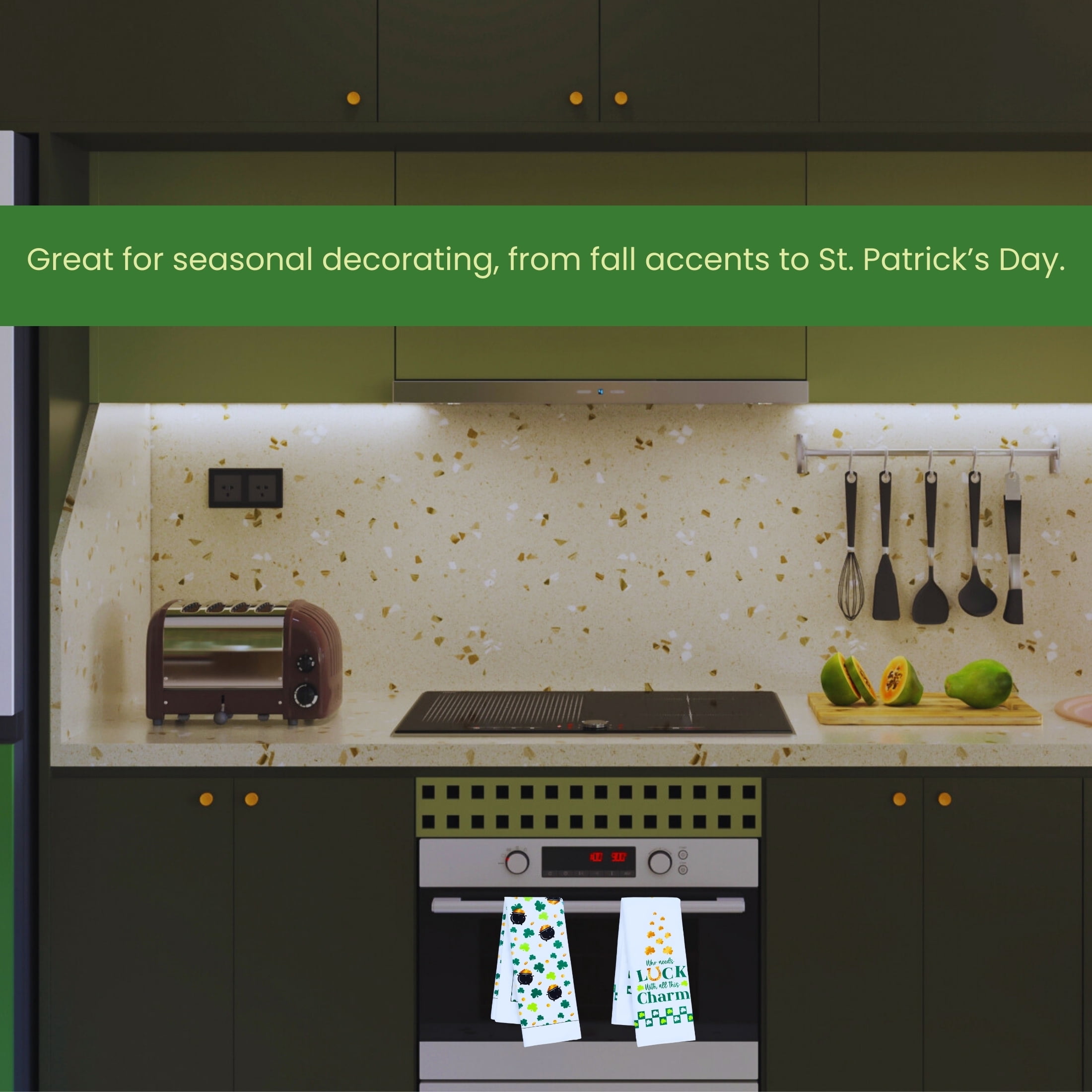 3-Pack St. Patrick’s Day Kitchen Towel Set, 15 x 25 in Shamrock & Irish Luck Dish Towels Reusable Absorbent Seasonal Home Décor Housewarming Gift