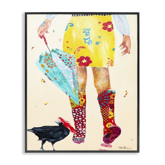 Stupell Industries Eclectic Walking In Rainboots Cheerful Vibrant Pattern Black Framed Giclee Art, 16 x 20, by Pamela K. Beer