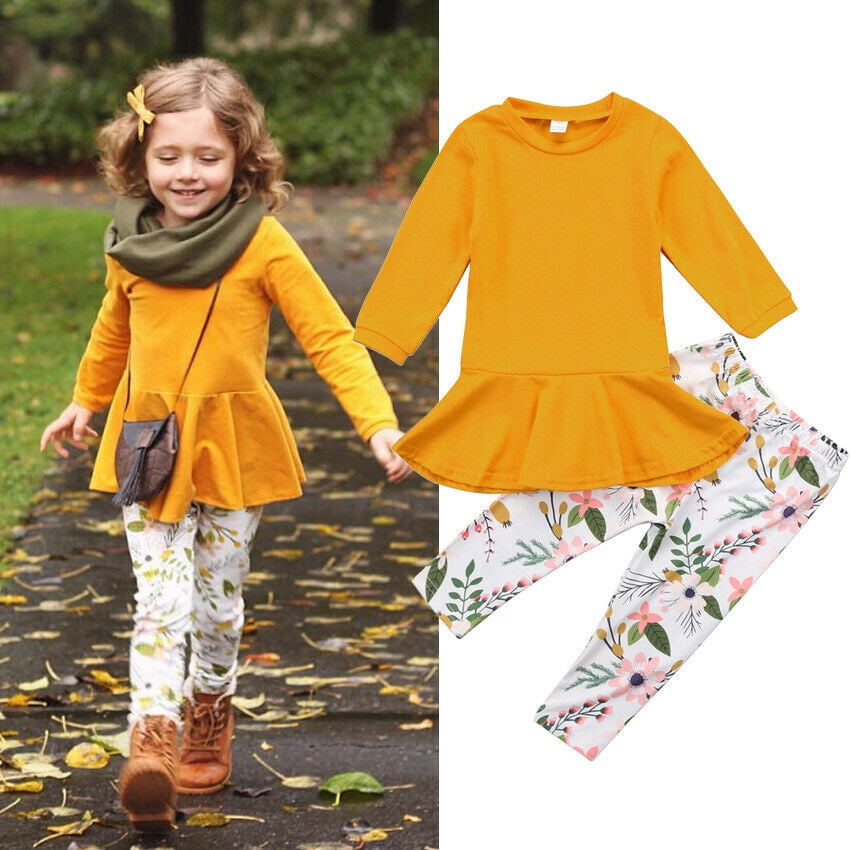 Pudcoco Kids Baby Girl Flower Outfit Clothes T-shirt Tops Tutu Dress Pants Set