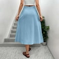 thumbnail image 6 of cocolona Womens Summer Elastic Waist Button Midi Skirts Fashion Casual Flowy Long Skirts Beach Vacation A Line Skirts for Women Light Blue M, 6 of 7