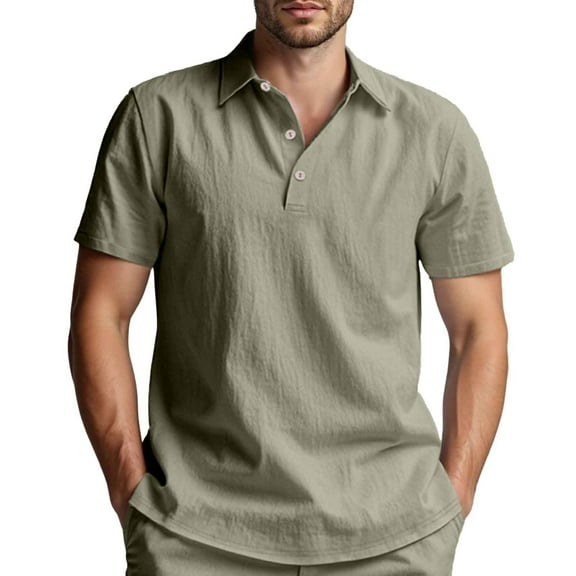 Men's Polo Shirts Solid Color Loose Fit Button Down Collar Short Sleeve Tops Summer Comfortable Basic T Shirts for Man