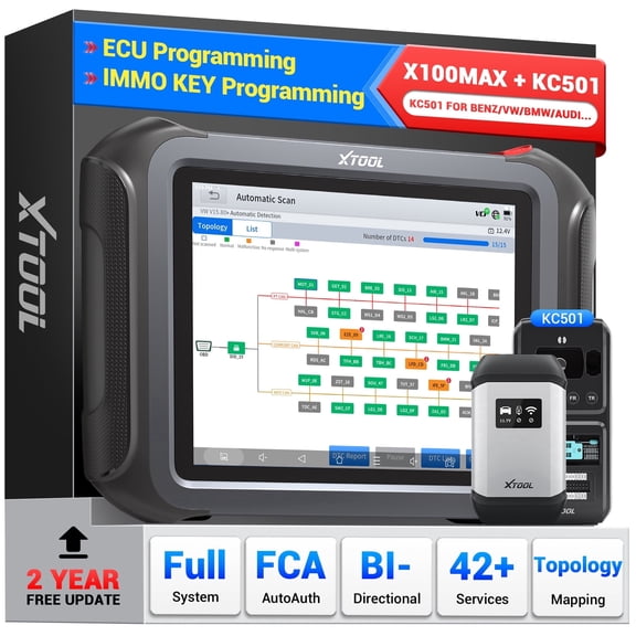 XTOOL X100 Max Automotive Key Fob Programmer Diagnostic Tool, AI-Assisted OBD2 Scanner Bi-Directional Scan Tool with KC501, 42 Services, 2-year Free Update