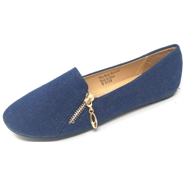 Women Ballet Flats Denim W Zipper Decor Classic Ballerina Slip On Slipper Shoes Walmart Com