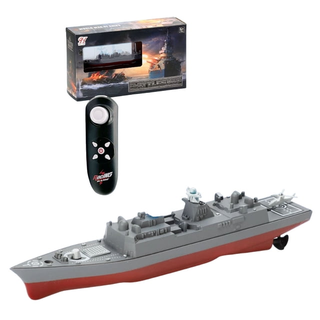 Grey 2.4GHz Remote Control Warship Model - 10km/h High-Speed Mini Electric Battleship with Forward/Backward, Left/Right Turning, Speed Switch, LED Light & Water-Out Auto Power Off, Built-in 3.7V